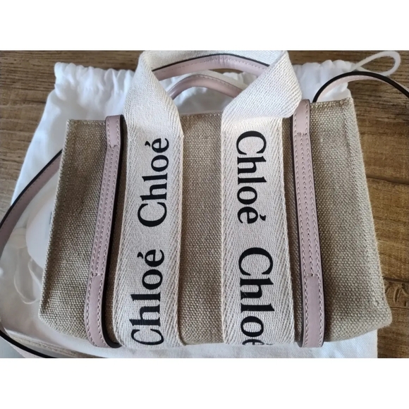 Chloe Handbags - Chloé Mini Woody Logo Strap Canvas Tote